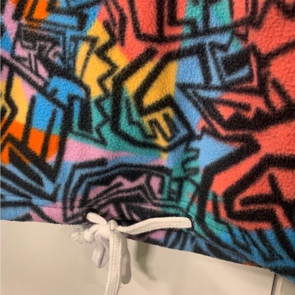 Emprye Small Orange, Blue, Green, Yellow and Pink Retro Fleece 1/4 Pullover - Picture 3 of 6